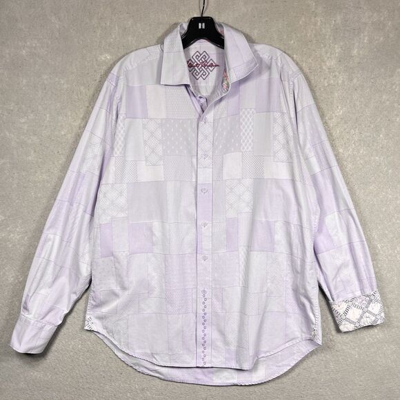 Robert Graham Button Front Shirt Men’s Large Lavender Contrast Cuffs & Collar - Picture 1 of 12